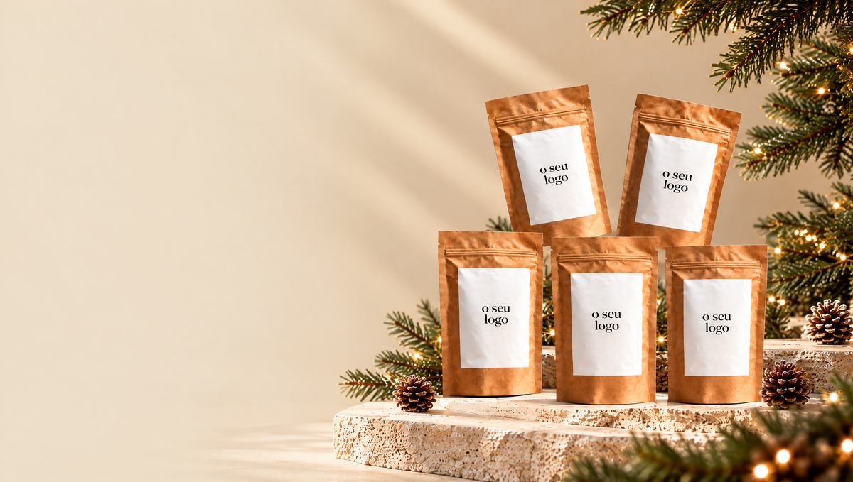 Presentes de Natal para empresas: sacos de pipocas gourmet Pepita com o logótipo da empresa